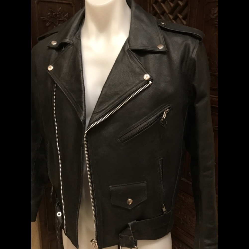 💋 LEATHER MEN JACKET SIZE 36 WITH CUSTOM GRAPHICS - Picture 5 of 9